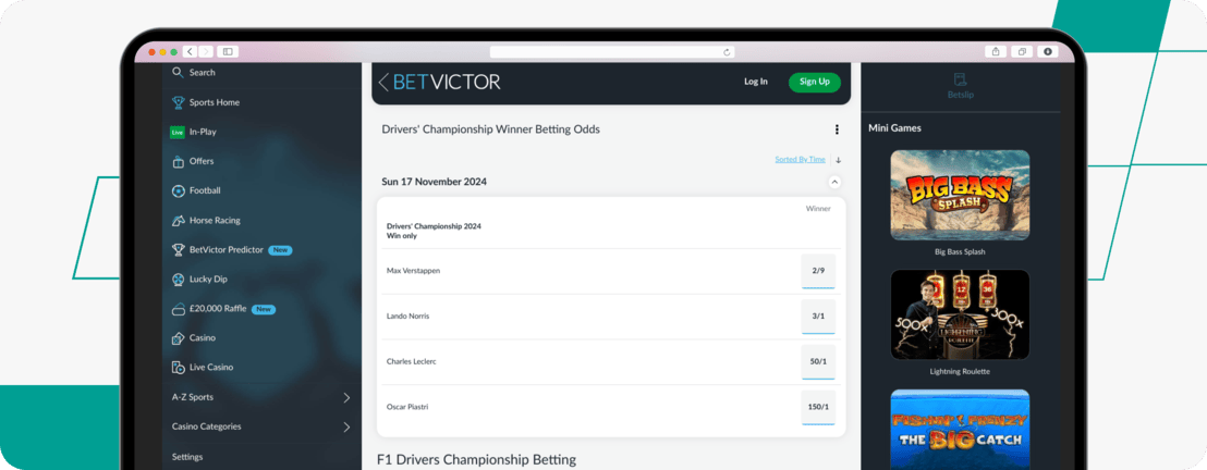 betvictor F1 market on website