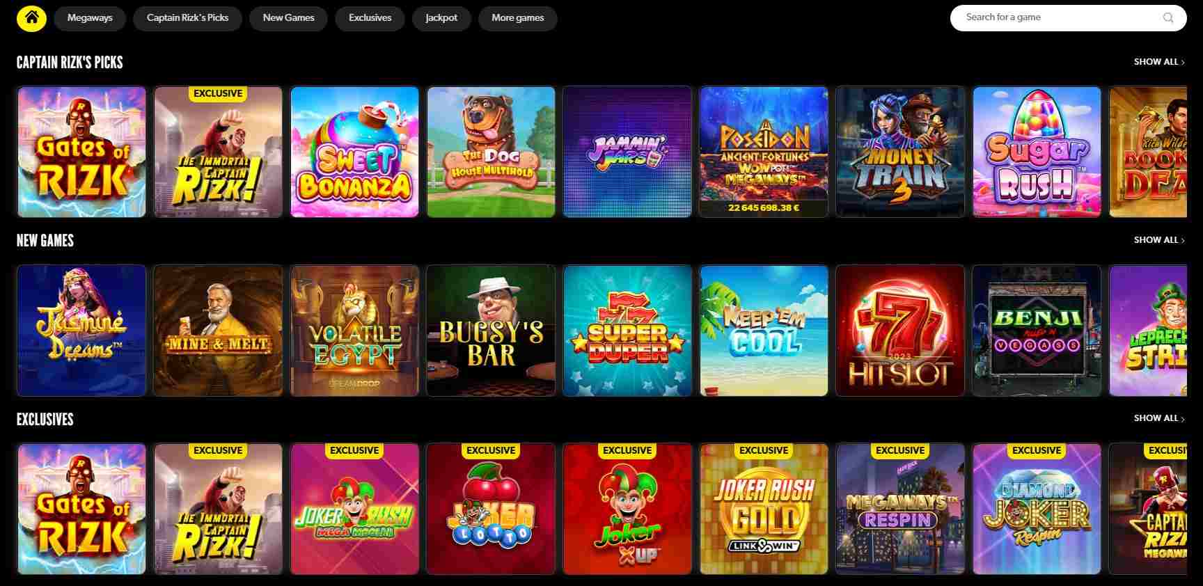 Rizk casino games screenshot