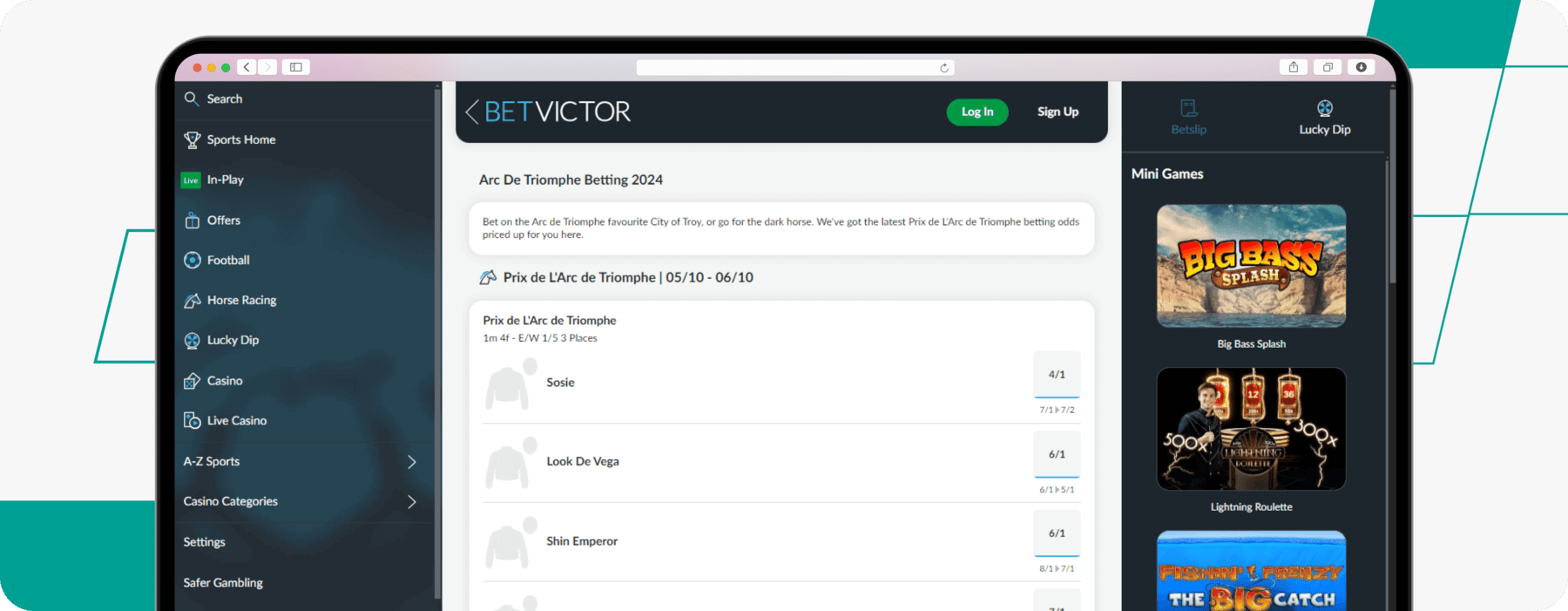 Screenshot of betvictor Prix de l'Arc de Triomphe Markets desktop