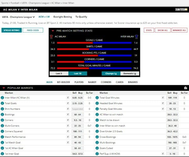 Spreadex Football Spread Betting Screenshot