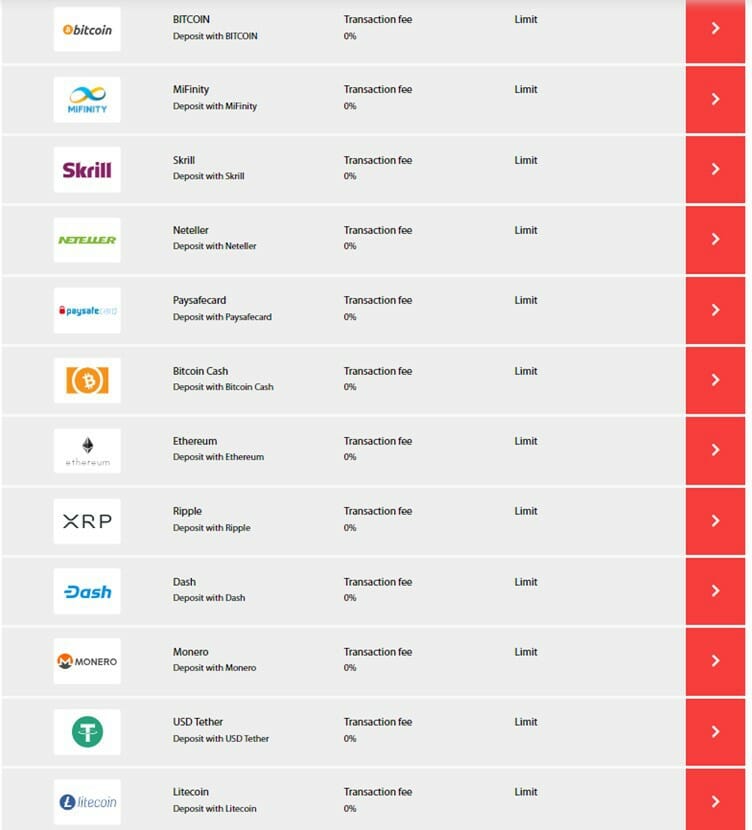 Rolletto crypto deposit options