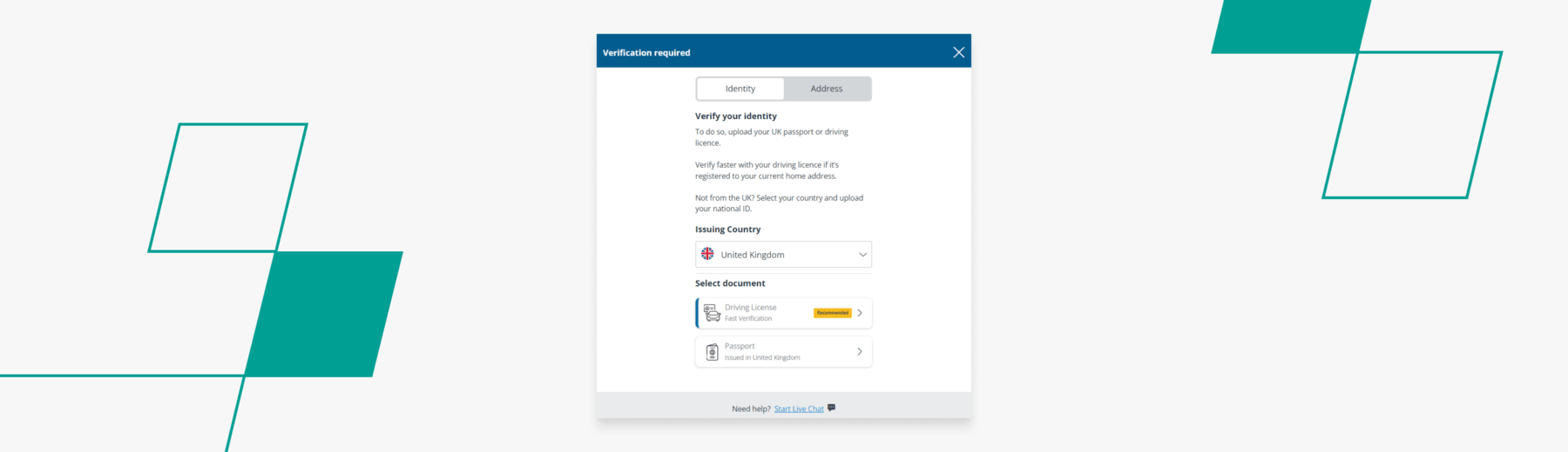 screenshot of sportingbet verification check