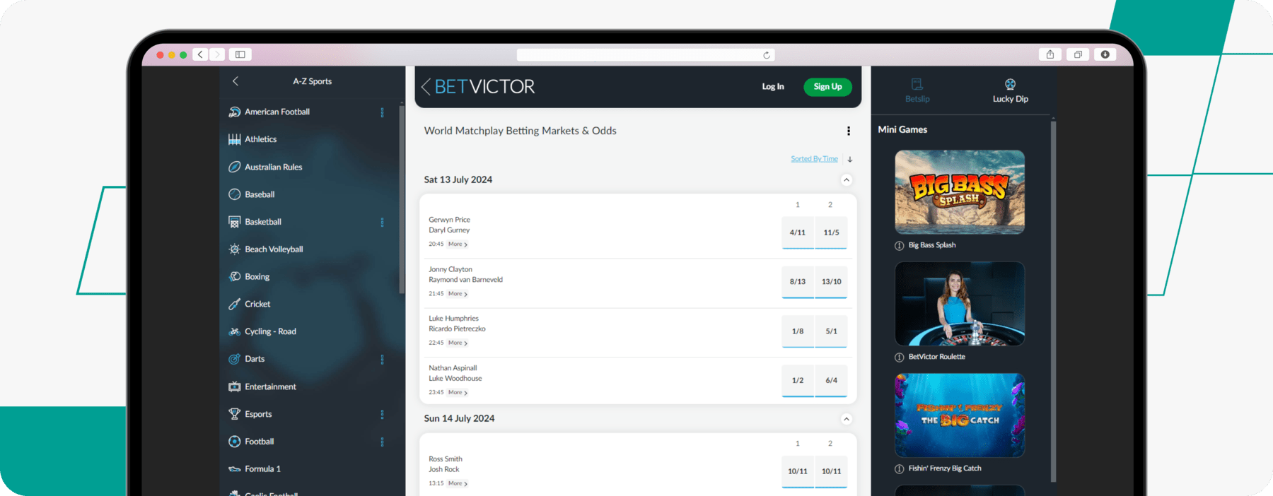 screenshot of betvictor world matchplay darts odds