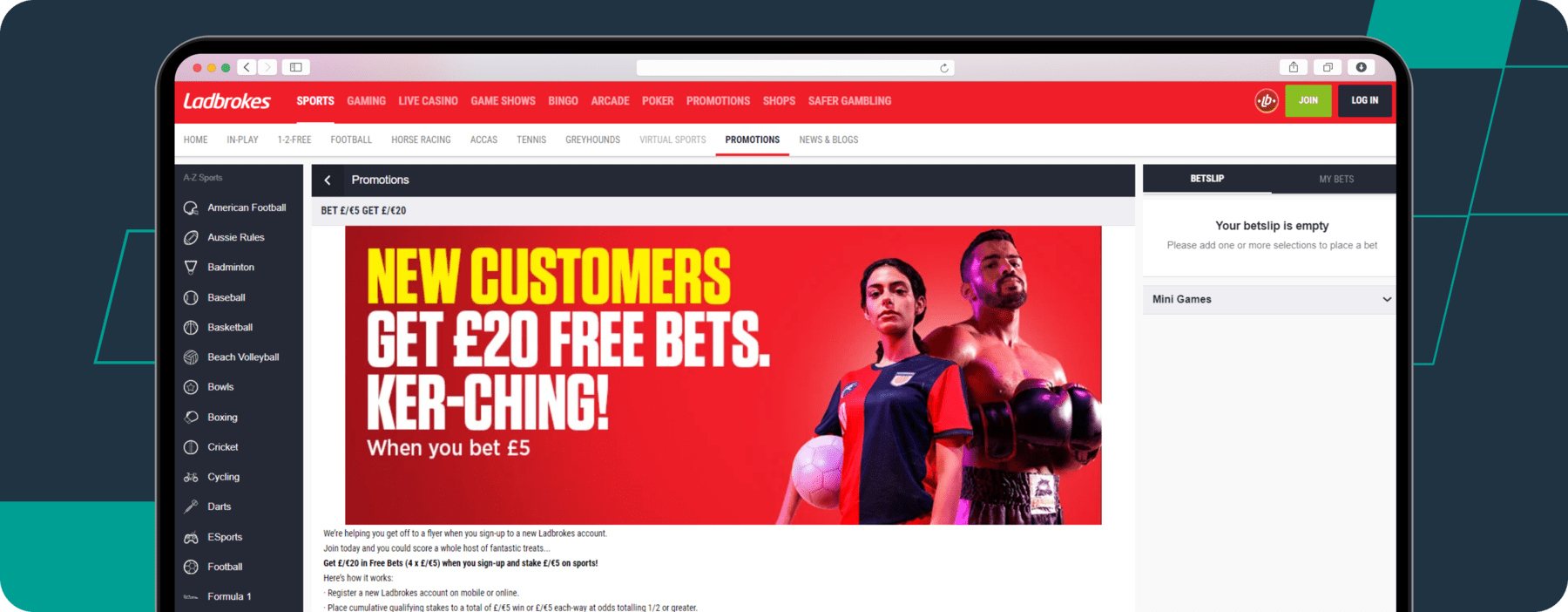 screenshot showing ladbrokes welcome offer